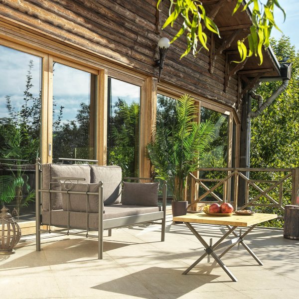 Canapé d'extérieur 2 places Hampus - Marron + Nettoyage textile pour meubles Canapé d'extérieur 2 places Hampus - Marron + Nettoyage textile pour meubles