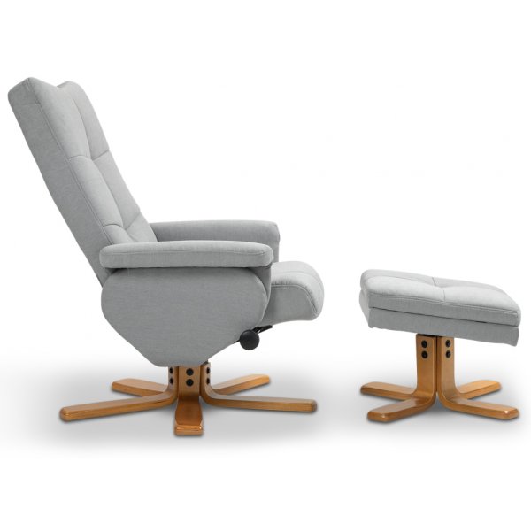 Fauteuil réglable Duva avec repose-pieds et rangement - Tissu gris et pieds en bois Fauteuil réglable Duva avec repose-pieds et rangement - Tissu gris et pieds en bois