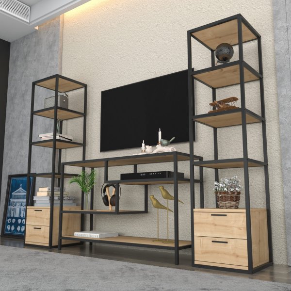 Banc mdia Robbins avec tablettes - Noir/chne