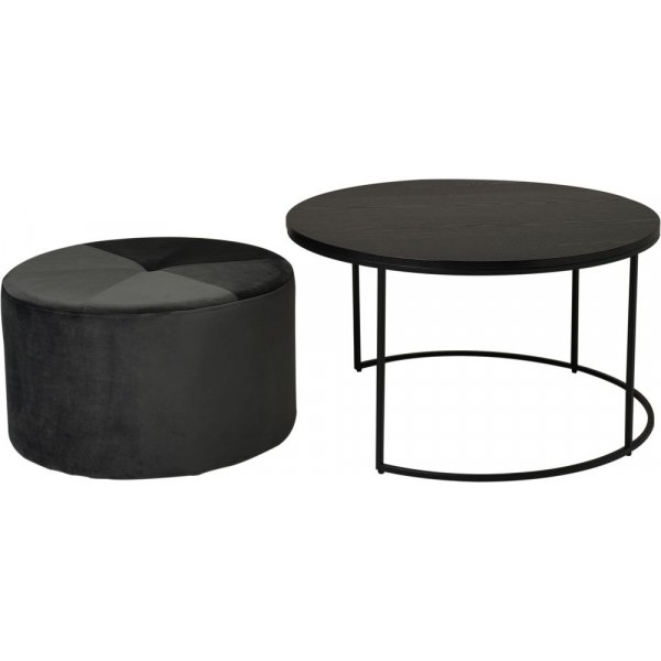 Set table basse Helvia 80 x 80 cm - Placage frne noir/velours