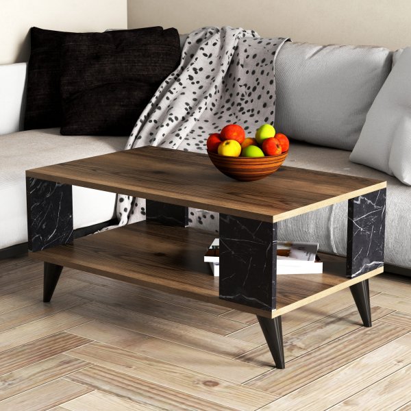Table basse City 90 x 41,6 cm - Noyer/marbre noir Table basse City 90 x 41,6 cm - Noyer/marbre noir