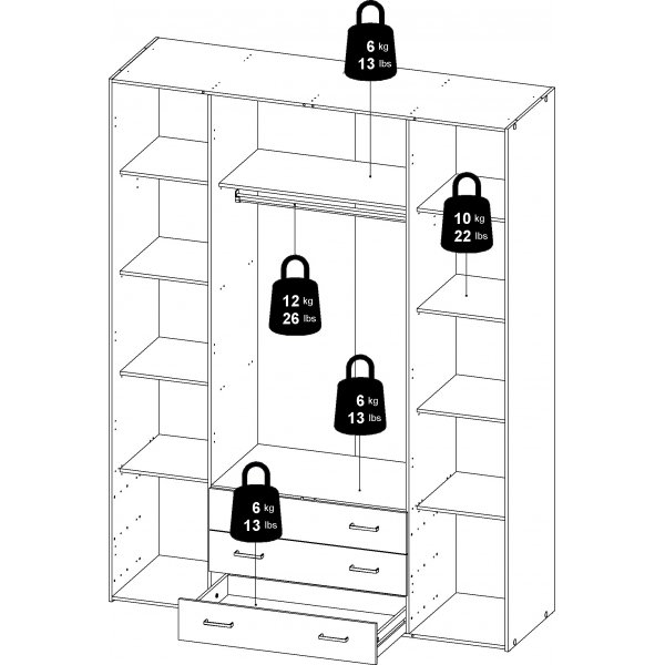 Armoire Space avec 4 portes et 3 tiroirs - Chêne Armoire Space avec 4 portes et 3 tiroirs - Chêne