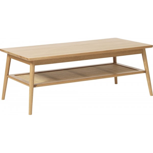 Table basse Yuma en chêne huilé avec étagère en rotin Table basse Yuma en chêne huilé avec étagère en rotin