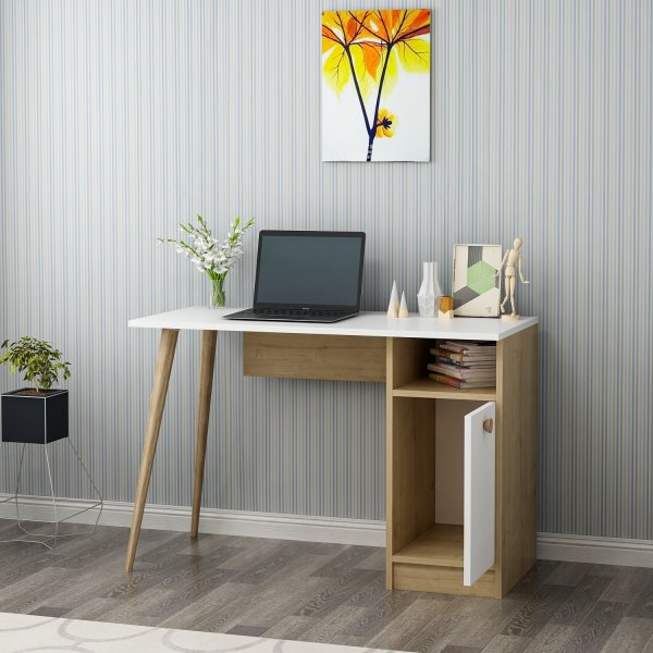 Bureau Corso 110x50 cm - Blanc/chne saphir