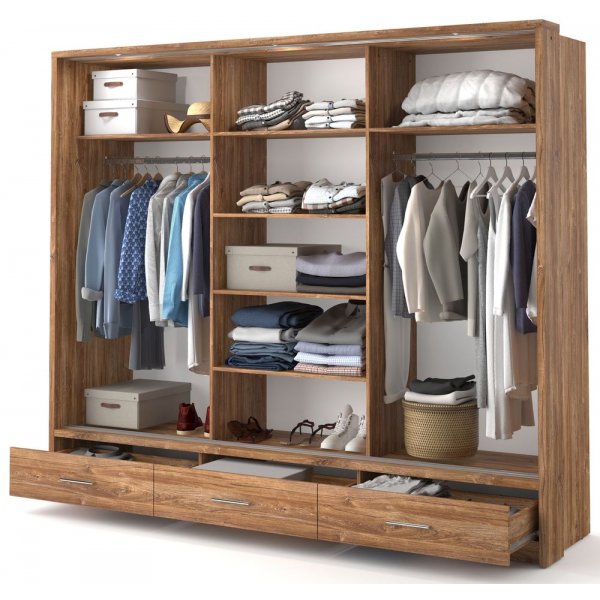 Armoire Mervyn L250 cm - Chne Stirling / Miroir