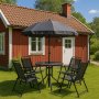 Utegrupp komplett bord med 4 stolar & parasoll