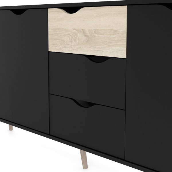 Oslo sk�nk med 3 sk�p och 3 l�dor - Svart/ek