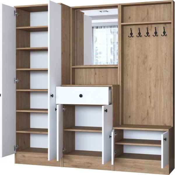 Meuble d\\\'entrée Mendy 180 cm - Noyer/blanc Meuble d\\\'entrée Mendy 180 cm - Noyer/blanc