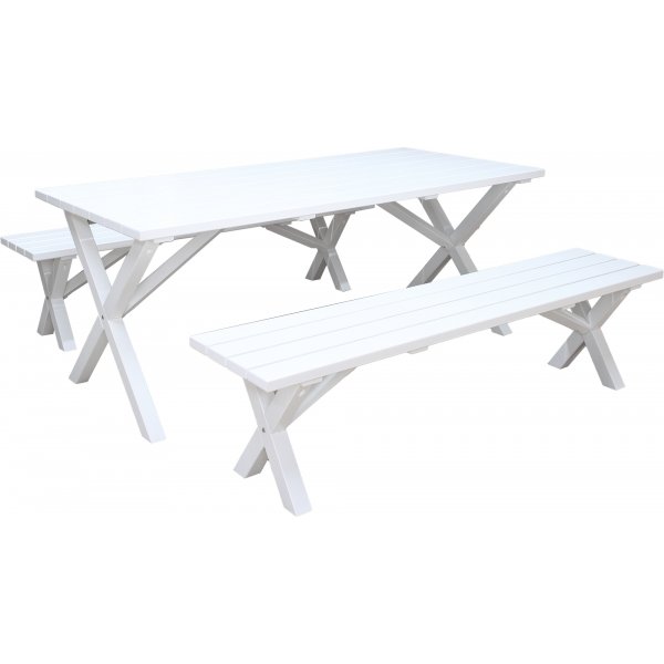 Table de groupe d'extrieur Scottsdale 190 cm avec 2 bancs - Blanc