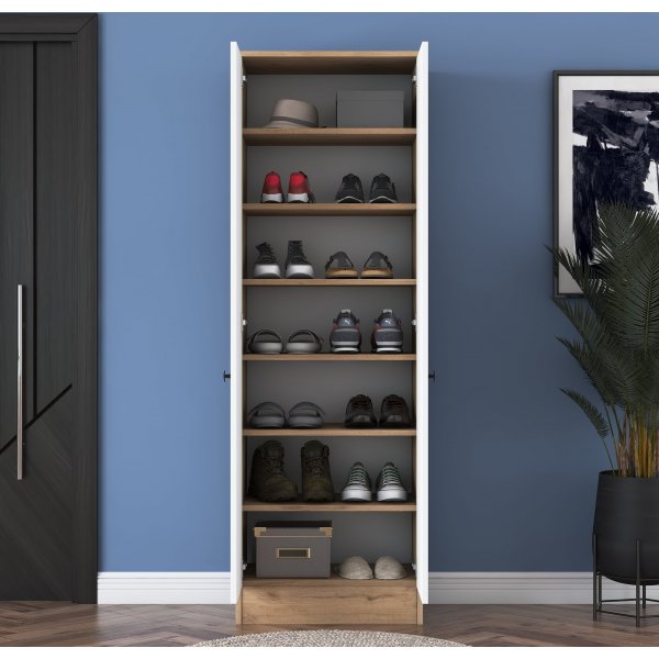 Armoire Mendy 60 cm - Noyer/blanc