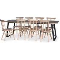 Ramsö 3.0 matgrupp 240x90 cm inkl 8 st vitoljade Trestle pinnstolar - Grå Högtryckslaminat (HPL) Ramsö 3.0 matgrupp 240x90 cm inkl 8 st vitoljade Trestle pinnstolar - Grå Högtryckslaminat (HPL)