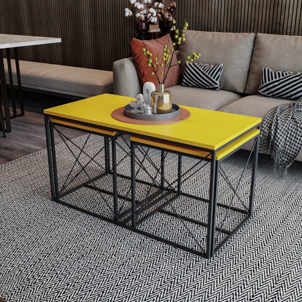 Ravina salontafel 45/100 x 45/50 cm - Geel/zwart Ravina salontafel 45/100 x 45/50 cm - Geel/zwart