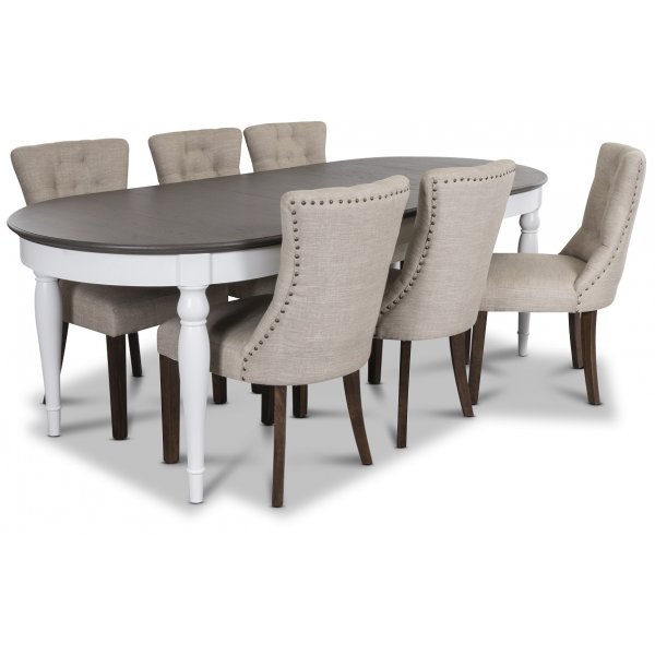 Hampstead matgrupp, bord med 6 st Tuva Adele beige stolar