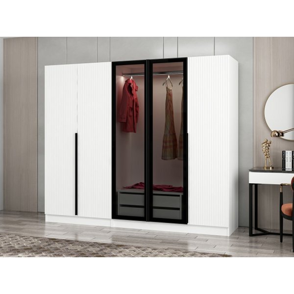 Armoire Cikani avec porte vitrée, 225x52x210 cm, variante A - Blanc Armoire Cikani avec porte vitrée, 225x52x210 cm, variante A - Blanc