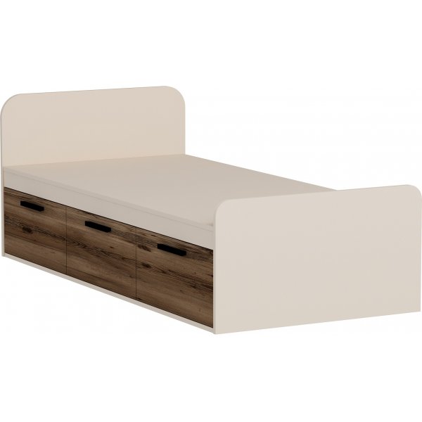 Akser enkelsäng med inbyggd förvaring 190 x 90 cm - Ljus valnöt/beige Akser enkelsäng med inbyggd förvaring 190 x 90 cm - Ljus valnöt/beige
