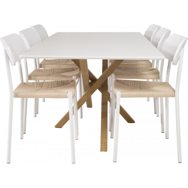 Table  manger Piazza 180 x 90 cm - Blanc/aspect chne