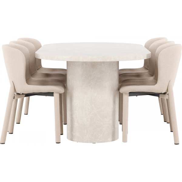 Matbord Narvik med 6 st Astoria stolar - Beige Matbord Narvik med 6 st Astoria stolar - Beige
