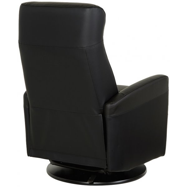 Frans reclinerftlj i svart skinn med gung och snurrfunktion