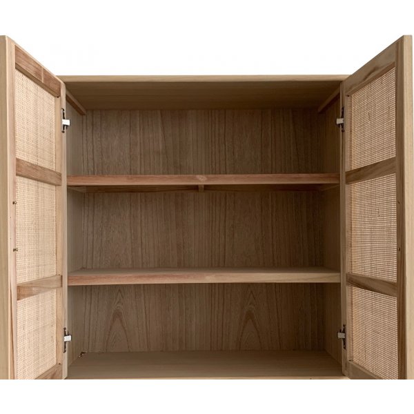 Handgemaakte kast van hout en natuurlijk rotan - React + Meubelpoten