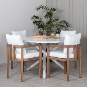 Groupe de repas extrieur Alma avec 4 chaises Erica - Naturel/Blanc