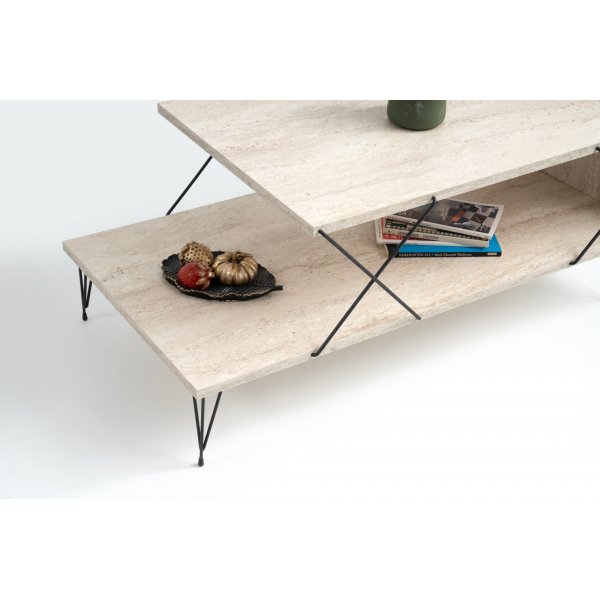 Loire soffbord 100 x 50 cm - Travertin/svart Loire soffbord 100 x 50 cm - Travertin/svart