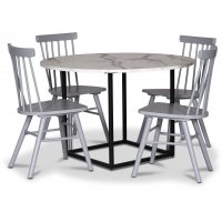 Level matgrupp, runt matbord Ø115 cm inkl 4 st grå Orust pinnstolar - Vit marmor (Laminat) Level matgrupp, runt matbord Ø115 cm inkl 4 st grå Orust pinnstolar - Vit marmor (Laminat)