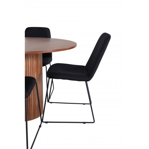 Bianca Matgrupp runt valnt matbord med 4 st Muce svart stolar