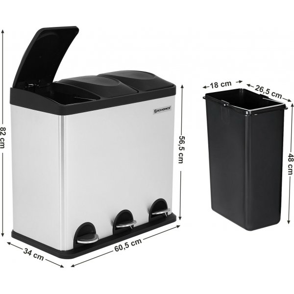 Poubelle Luan 54 l - Argent/noir