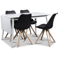 Twister matgrupp, klaffbord Tärnö 120 cm med 4 st svarta Twist matstolar Twister matgrupp, klaffbord Tärnö 120 cm med 4 st svarta Twist matstolar