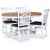 Fitchburg matgrupp; runt matbord 106 /141 cm - Vit / oljad ek med 4 st Skagen stolar med kryss i ryggen, sits i grått tyg
