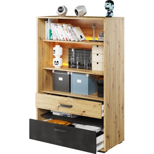 Qubic boekenkast - Ambachtelijk eiken/grijs/zwart Qubic boekenkast - Ambachtelijk eiken/grijs/zwart