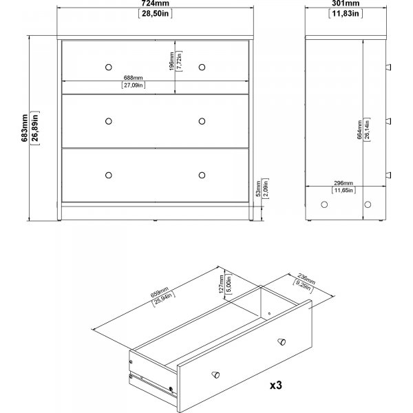 May byrå med 3 lådor - Svart May byrå med 3 lådor - Svart