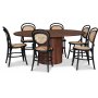 Nova eetgroep, uitschuifbare eettafel 130-170 cm incl. 6 zwarte Alicia stoelen van buighout - Walnoot + 3.00 x Meubelpoten