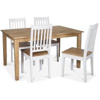 Österlen matgrupp, Klassiskt 140 cm matbord i ek med 4 st vita Simris matstolar med oljad ek-sits Österlen matgrupp, Klassiskt 140 cm matbord i ek med 4 st vita Simris matstolar med oljad ek-sits