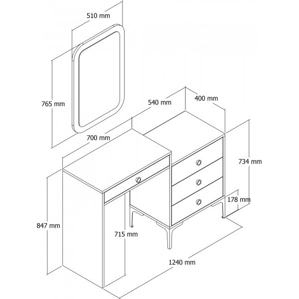 Lizbon kaptafel met spiegel 124 x 40 cm - Zwart/walnoot Lizbon kaptafel met spiegel 124 x 40 cm - Zwart/walnoot