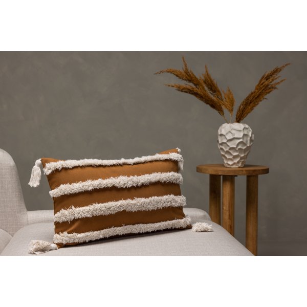 Elina kuddfodral 50 x 30 cm - Brun/vit