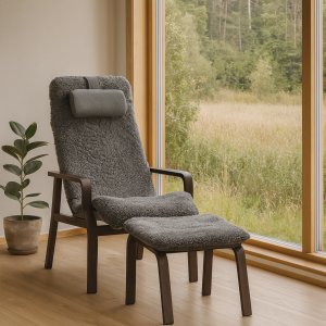 Fårskinnsfåtölj med fotpall - Frank Fårskinnsfåtölj med fotpall - Frank