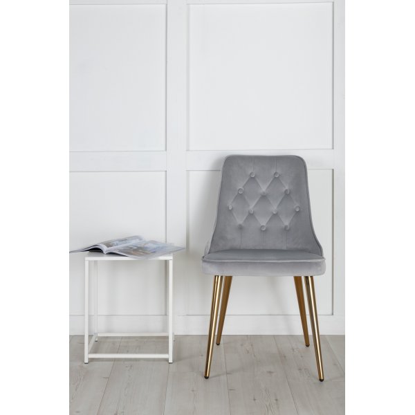 Chaise de salle à manger Alice Deluxe - Gris clair/laiton Chaise de salle à manger Alice Deluxe - Gris clair/laiton