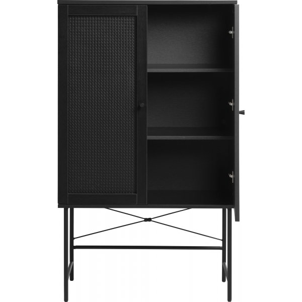 Armoire à menu noire avec rotin Armoire à menu noire avec rotin