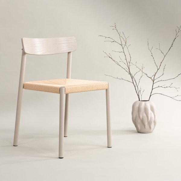 Chaise de salle à manger avec assise en rotin - Greige Chaise de salle à manger avec assise en rotin - Greige