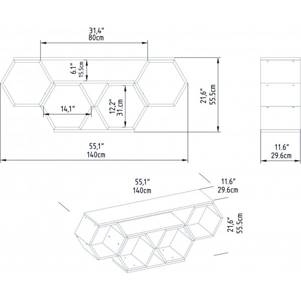 Bal TV-bnk - Vit/sonoma ek