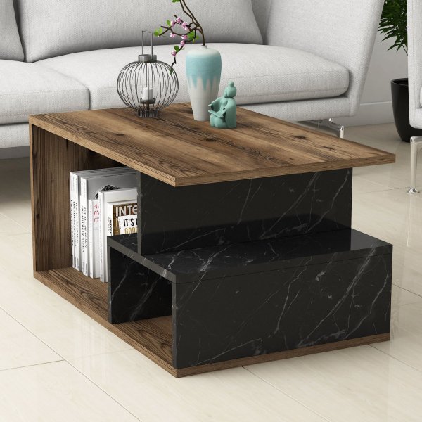 Table basse Arte 90 x 42 cm - Noyer foncé/marbre noir + Pieds de meubles Table basse Arte 90 x 42 cm - Noyer foncé/marbre noir + Pieds de meubles