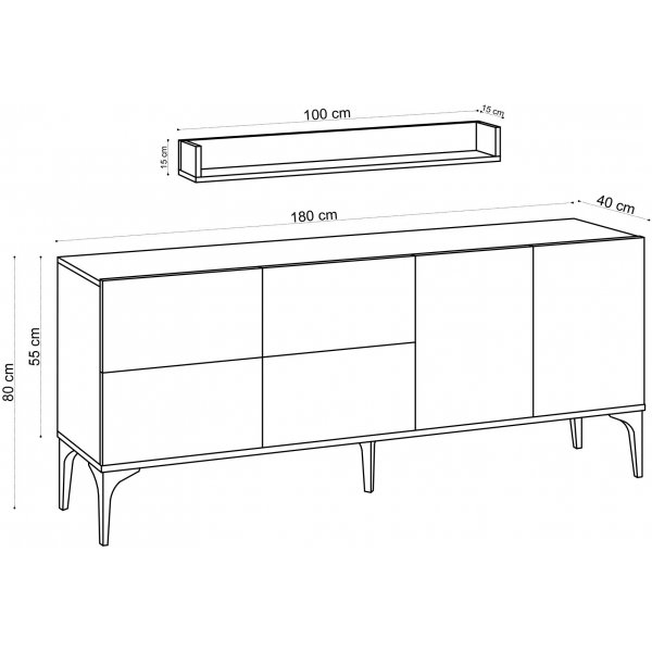 Buffet Stella avec tagre murale - Marbre de Carrare