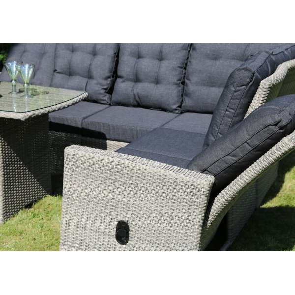 Orlando hörnsoffa med hög rygg (ställbar) + bord - Grå konstrotting Orlando hörnsoffa med hög rygg (ställbar) + bord - Grå konstrotting