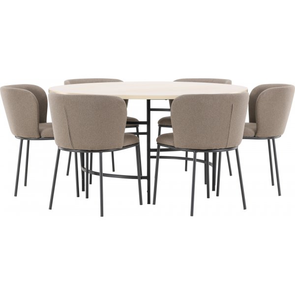Matbord Copenhagen med 6 st Edina stolar - Brun/svart/whitewash + 6.00 x Stolsdyna