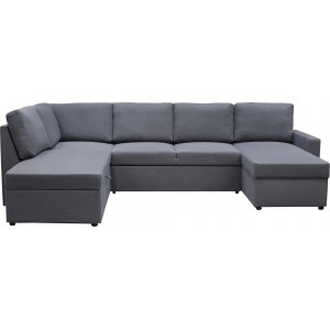 Dream bddsoffa med frvaringar vndbar U-soffa i mrkgrtt tyg + Mbelvrdskit fr textilier