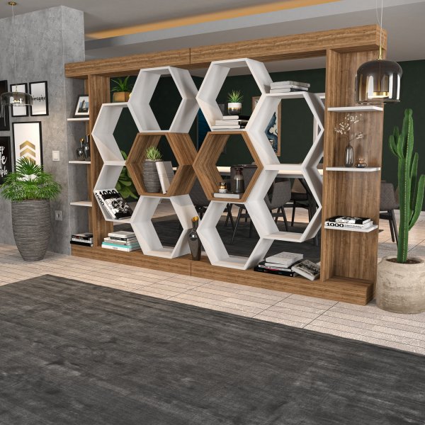 Bibliothèque Sueno - Blanc/noyer Bibliothèque Sueno - Blanc/noyer