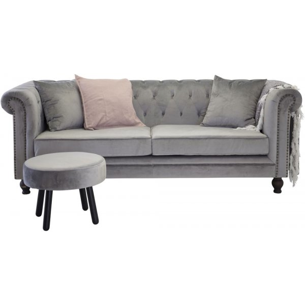 Canapé chesterfield 3 places Churchill - Velours gris clair Canapé chesterfield 3 places Churchill - Velours gris clair