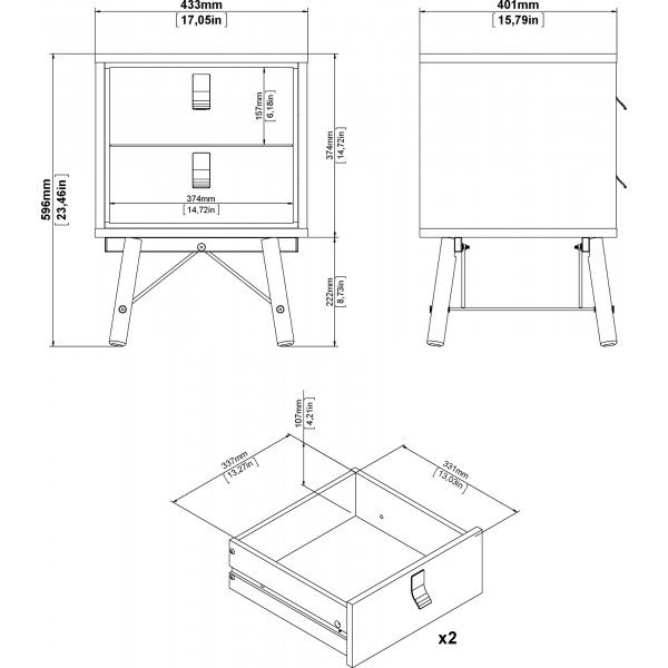 Ry sängbord - Svart/valnöt Ry sängbord - Svart/valnöt