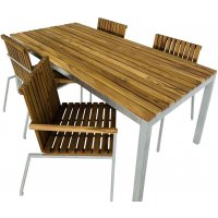 Alva matgrupp 190x90 cm inkl. 4 stolar - Teak/galvaniserad metall Alva matgrupp 190x90 cm inkl. 4 stolar - Teak/galvaniserad metall